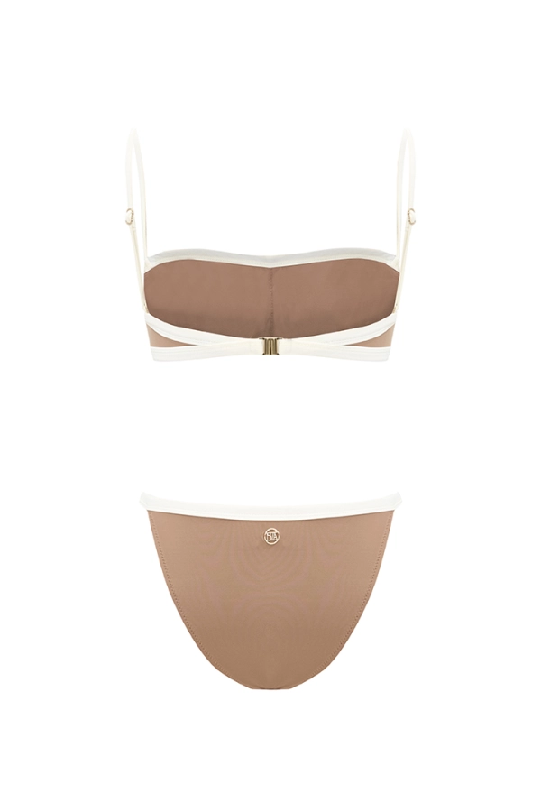 LUNA FRENCH BEIGE BIA LOGOLU ÇİFT RENK STRAPLEZ BİKİNİ TAKIMI