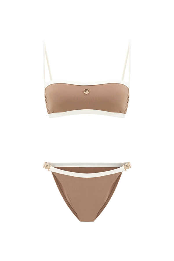 LUNA FRENCH BEIGE BIA LOGOLU ÇİFT RENK STRAPLEZ BİKİNİ TAKIMI