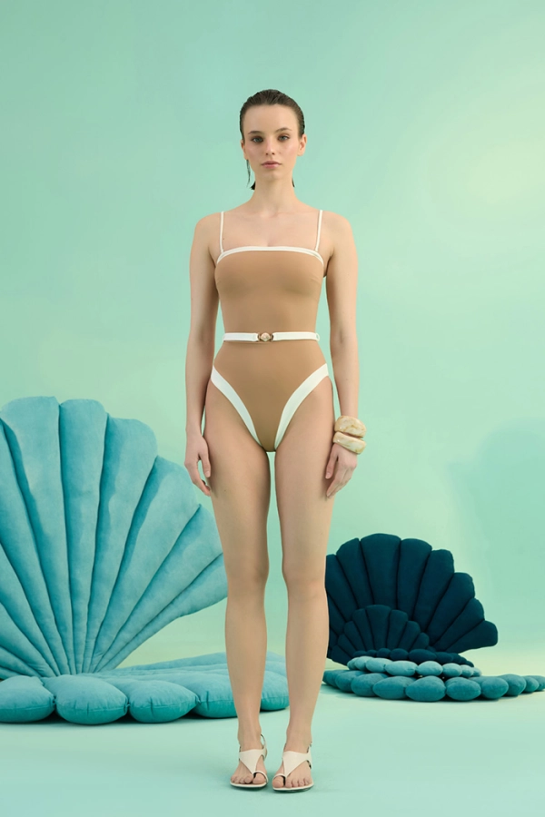 LUNASEA FRENCH BEIGE BIA LOGOLU ÇİFT RENK KEMERLİ STRAPLEZ ASKILI MAYO