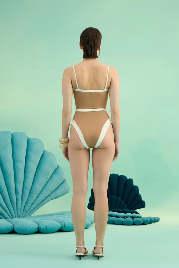 LUNASEA FRENCH BEIGE BIA LOGOLU ÇİFT RENK KEMERLİ STRAPLEZ ASKILI MAYO