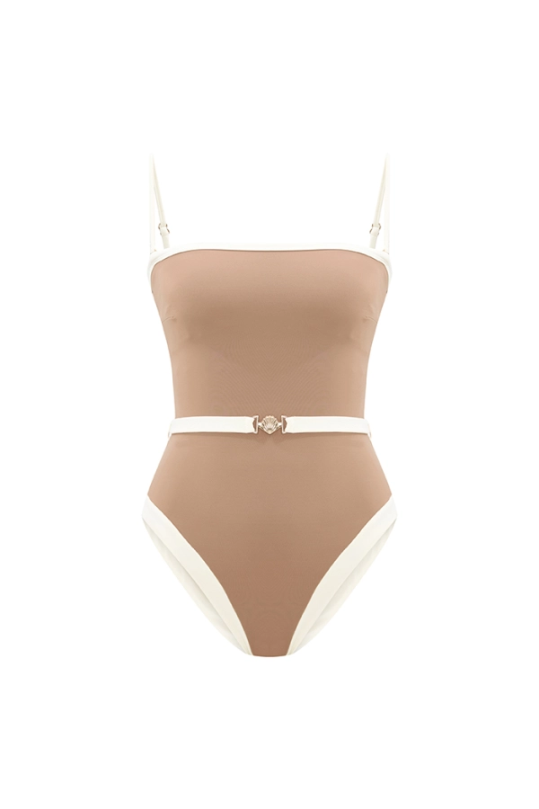 LUNASEA FRENCH BEIGE BIA LOGOLU ÇİFT RENK KEMERLİ STRAPLEZ ASKILI MAYO